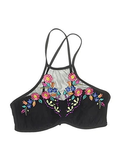 Pre-owned Kenneth Cole Reaction Swimsuit Top Black Floral Pattern Halter Neckline Swimwear