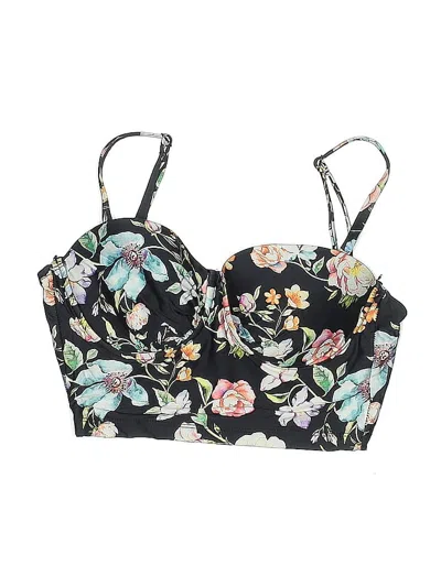Pre-owned Kenneth Cole Reaction Swimsuit Top Black Floral Pattern Swimwear