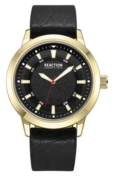 Kenneth Cole Reaction Three-hand Quartz Faux Leather Strap Watch, 48mm In Black