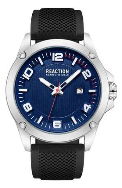 Kenneth Cole Reaction Three Hand Quartz Silicone Strap Watch, 47mm