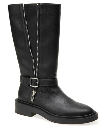 Kenneth Cole Reaction Women's Armie Moto Inspired Mid Calf Faux Leather Boots In Black