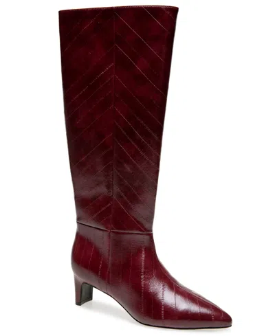 Kenneth Cole Reaction Women's Boysen Knee High Pointed Toe Faux Leather Boots In Cabernet Eel