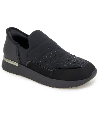Kenneth Cole Reaction Women's Cameron Ez On Knit Almond Toe Sneakers In Black