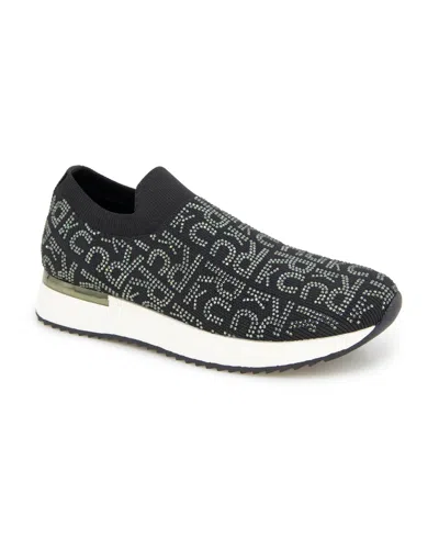 Kenneth Cole Reaction Women's Cameron Jewel Jogger Almond Toe Sneakers In Black Logo