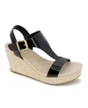 Kenneth Cole Reaction Card Womens Open Toe T-strap Espadrilles In Black Patent