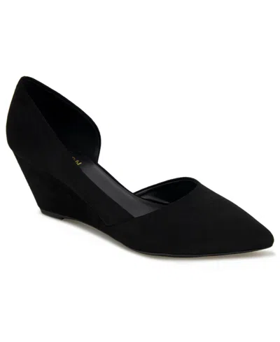 Kenneth Cole Reaction Women's Eltinn D'orsay Wedge Pumps In Black Microsuede