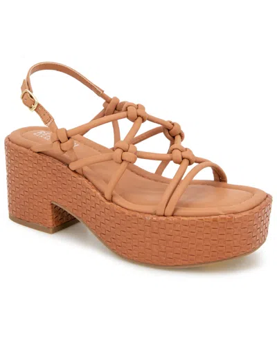 Kenneth Cole Reaction Women's Essa Knots Square Toe Wedge Sandals In Rust