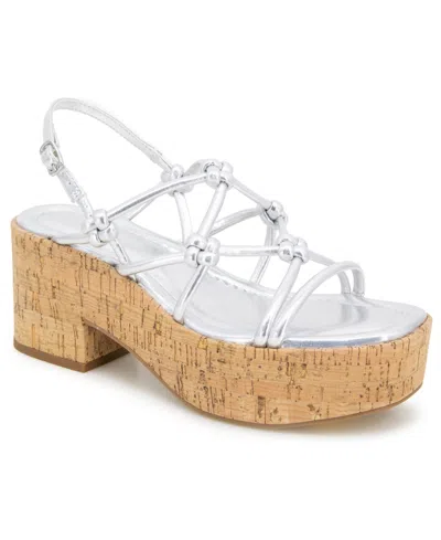 Kenneth Cole Reaction Women's Essa Knots Square Toe Wedge Sandals In Silver