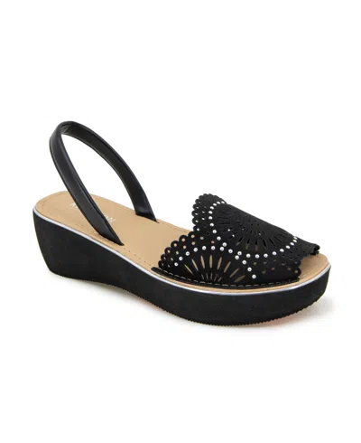 Kenneth Cole Reaction Womens Laser Cut Faux Suede Wedge Sandals In Black Micro