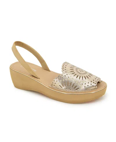 Kenneth Cole Reaction Women's Fine Glass Laser Wedge Sandals In Soft Gold