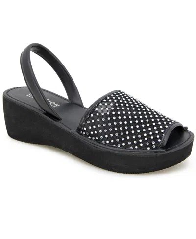 Kenneth Cole Reaction Women's Fine Glass Mesh Wedge Sandals In Black Crystal Mesh