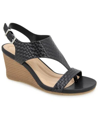 Kenneth Cole Reaction Women's Greatly Thong Almond Toe Wedge Sandals In Black Woven