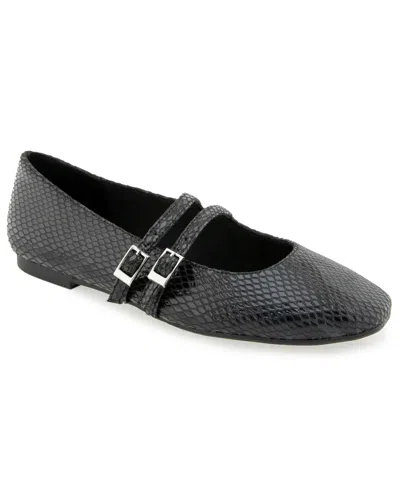 Kenneth Cole Reaction Women's Malibu Mary Jane Square Toe Ballet Flats In Black Snake