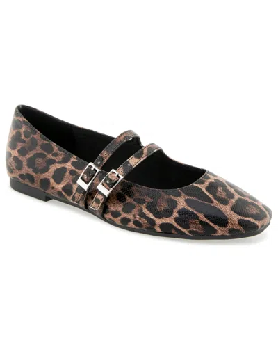 Kenneth Cole Reaction Women's Malibu Mary Jane Square Toe Ballet Flats In Natural,black Leopard