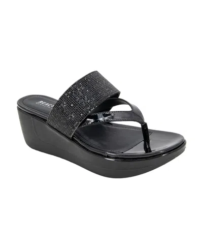 Kenneth Cole Reaction Women's Pepea Cross Jewel Wedge Sandals In Black Elastic