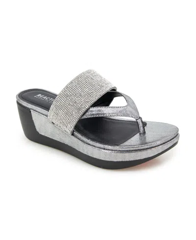 Kenneth Cole Reaction Women's Pepea Cross Jewel Wedge Sandals In Pewter Elastic