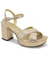 Kenneth Cole Reaction Reeva Platform Womens Criss-cross Front Buckle Ankle Strap In Soft Gold