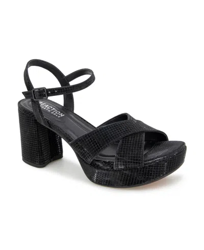 Kenneth Cole Reaction Women's Reeva Platform Sandals In Black Grid Metallic