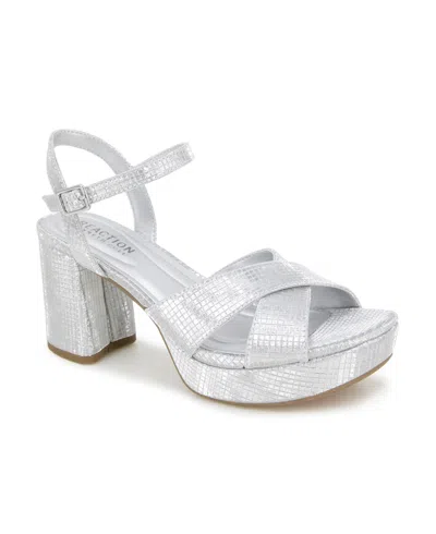 Kenneth Cole Reaction Women's Reeva Platform Sandals In Silver Grid Metallic