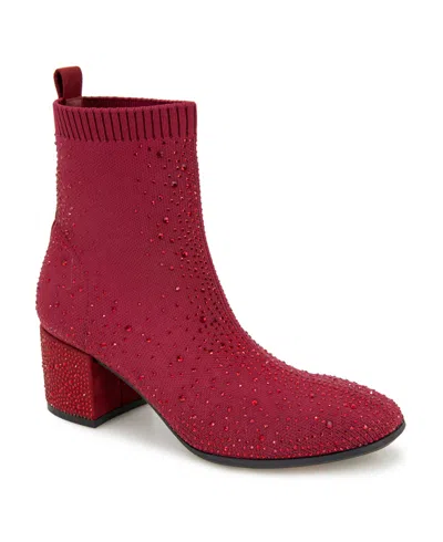 Kenneth Cole Reaction Women's Rida Stretch Jewel Wide Calf Booties In Brick