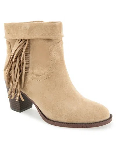 Kenneth Cole Reaction Women's Scarlett Western Inspired Fringe Ankle Booties In Taupe Micro