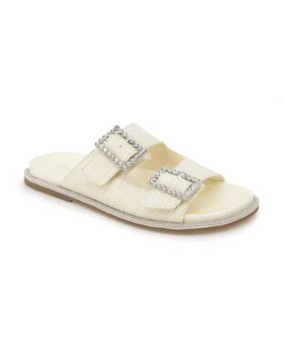 Kenneth Cole Reaction Women's Sydney Two Band Jewel Buckle Flat Sandals In Natural