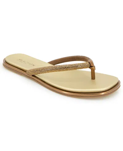 Kenneth Cole Reaction Women's Wynwood Crystal Strap Flat Sandals In Bronze