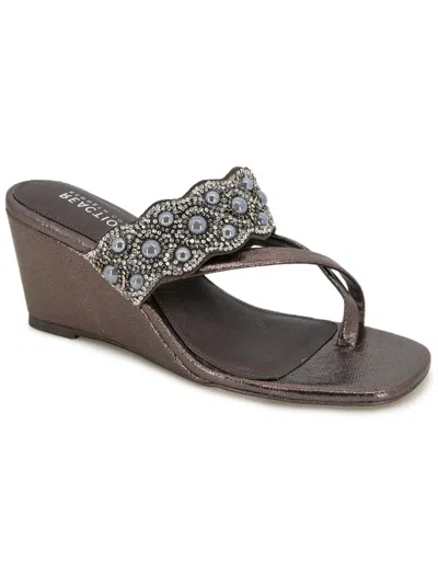 Kenneth Cole Reaction Womens Faux Leather Rhinestone/pearl Wedge Sandals In Silver
