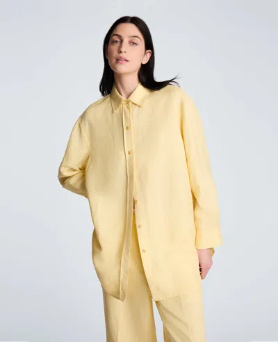 Kenneth Cole Refined Linen Drop Shoulder Button Down Boyfriend Shirt In Yellow