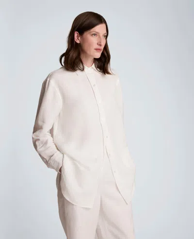 Kenneth Cole Refined Linen Drop Shoulder Button Front Boyfriend Shirt In White