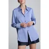 Kenneth Cole Relaxed Fit Stretch Satin Button-up Shirt In Blue