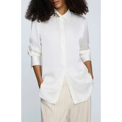 Kenneth Cole Relaxed Fit Stretch Satin Button-up Shirt In White