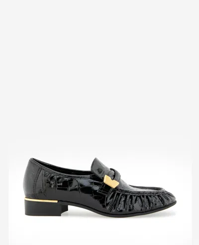 Kenneth Cole Remi Embossed Croco Pleated Toe Loafer In Black