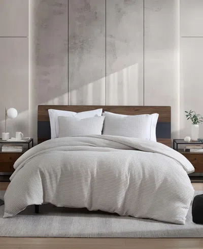 Kenneth Cole Reversible Solid Grey Waffle Duvet Cover Set In Gray