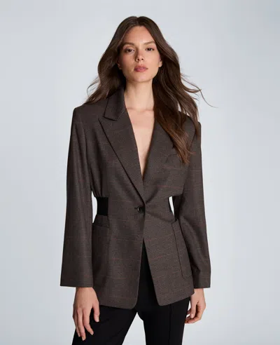 Kenneth Cole Rib Waisted Blazer With Patch Pockets In Brown
