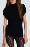Kenneth Cole Asymmetrical Ribbed Mock Neck Sweater In Black