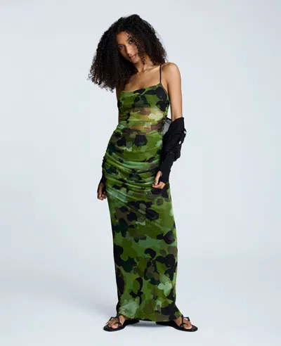 Kenneth Cole Rouched Mesh Maxi Dress