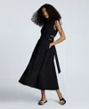 Kenneth Cole Rouched Waist Midi Dress With Tie Shoulders