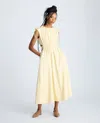 Kenneth Cole Cutout Detail Ruched Waist Stretch Cotton Midi Dress In Multicolor