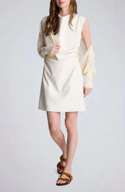 Kenneth Cole Vegan Leather Boatneck Rouched Waist Short Dress In Gray