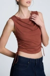 Kenneth Cole Side Rouched Drape Neck Cropped Knit Tank Top