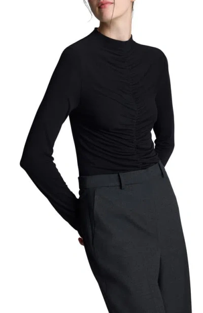 Kenneth Cole Long Sleeve Center Front Rouched Mockneck Knit Top In Black