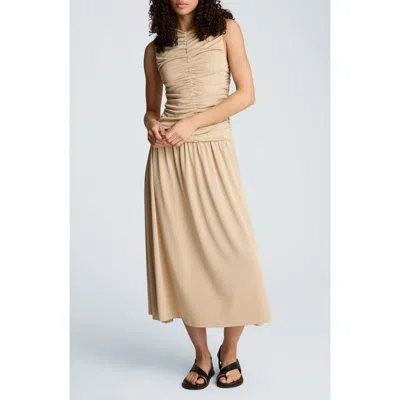 Kenneth Cole Ruched Sleeveless A-line Midi Dress In Brown