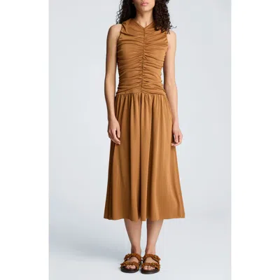 Kenneth Cole Drawstring Ruched A-line Midi Milano Jersey Dress In Multi