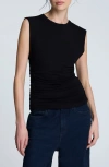 Kenneth Cole Sleeveless Side Rouched Knit Top In Black