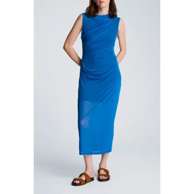 Kenneth Cole Ruched Sleeveless Midi Dress In Blue