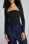 Kenneth Cole Long Sleeve Square Neck Knit Top In Black