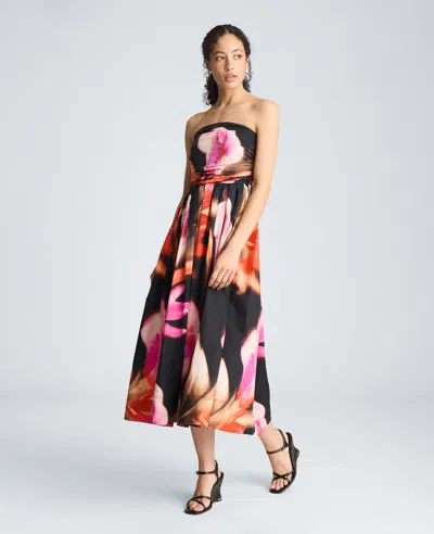 Kenneth Cole Ruched Strapless Midi Dress In Multi