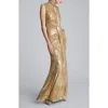 Kenneth Cole Metallic Foil Mesh Pleated Bodice Maxi Dress In Gold