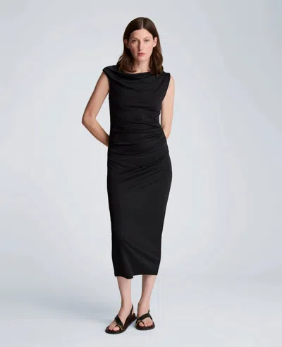 Kenneth Cole Ruched Waist Midi Off-the-shoulder Dress In Black